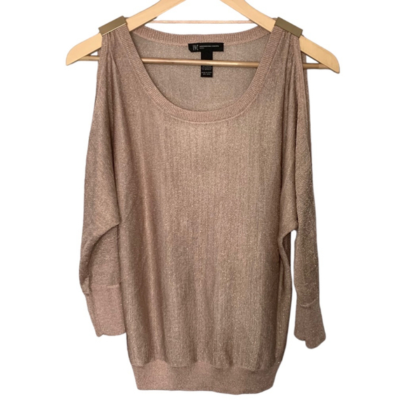 INC INTERNATIONAL CONCEPTS Pink Sweater Shirt Gold Metallic Women’s Petite M - Picture 3 of 12